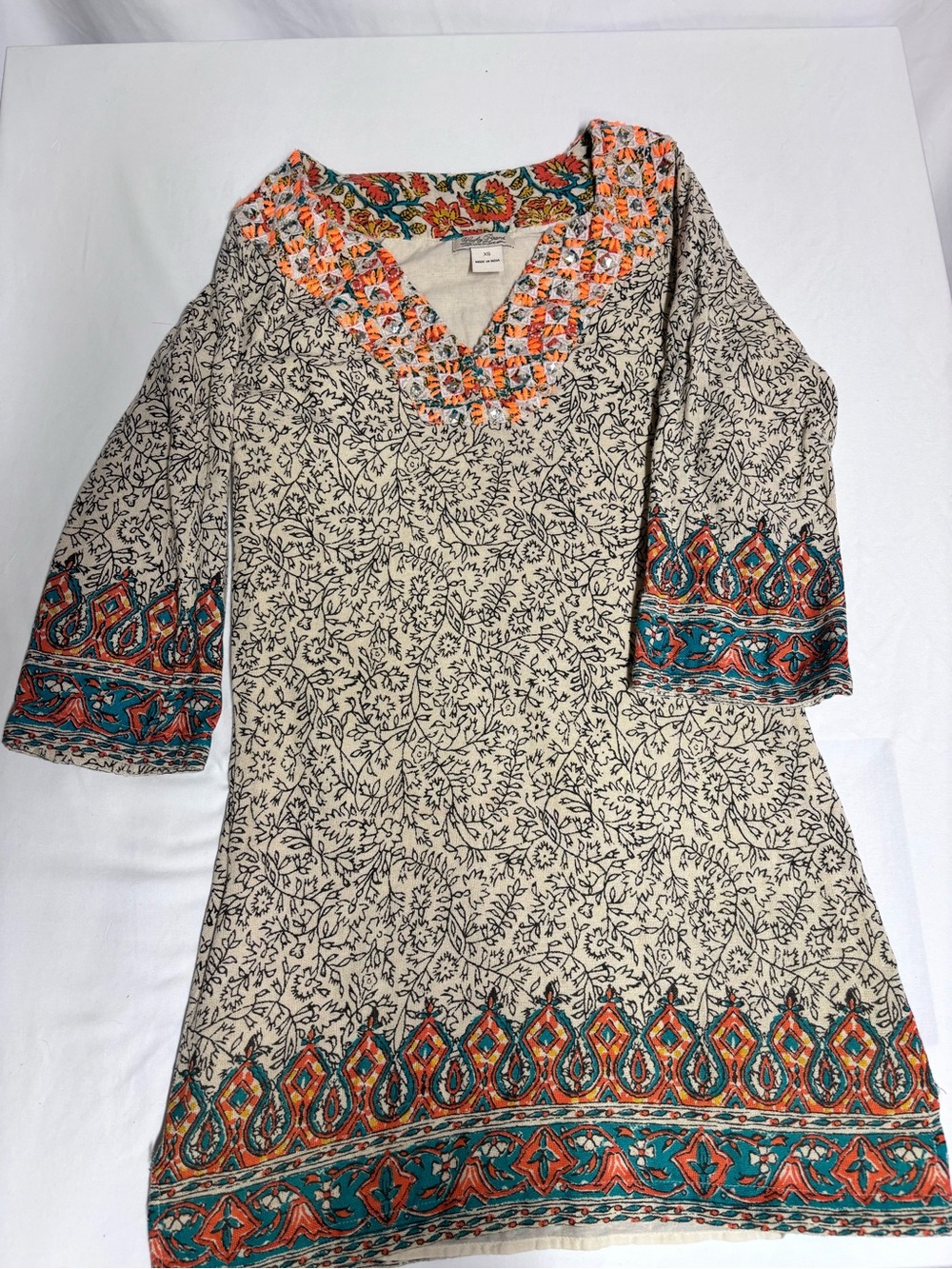 Lucky Brand Embroidered Block Print Cotton Shift Dress XS